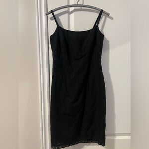 Ann Taylor Loft Eyelet Mini Black Dress Size 4 Lace Back Detail Made in the USA